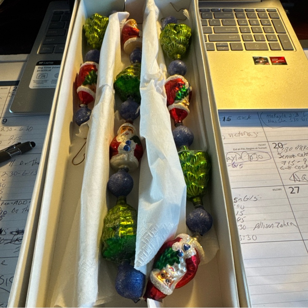 Christopher Radko Vintage Glass Santa & Tree Christmas Garland - Red Green Blue